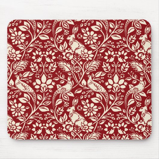 Pheasant und Hare Pattern, Deep Red und Creme Mousepad (Vorne)