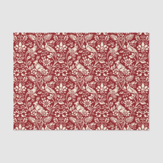 Pheasant und Hare Pattern, Deep Red und Creme Seidenpapier (Vorderseite)