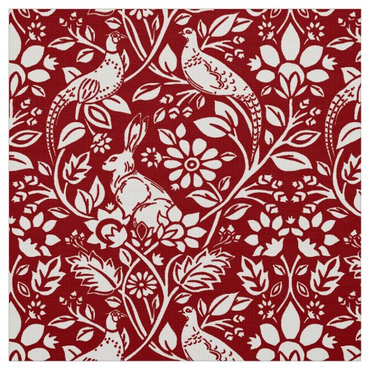 Pheasant und Hare Pattern, Deep Red und Creme Stoff (Muster)