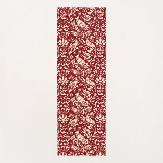 Pheasant und Hare Pattern, Deep Red und Creme Yogamatte (Vorderseite)