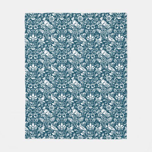 Pheasant und Hare Pattern, Indigo Blau und Weiß Fleecedecke (Vorderseite)