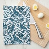 Pheasant und Hare Pattern, Indigo Blau und Weiß Geschirrtuch (Viertel Falte)