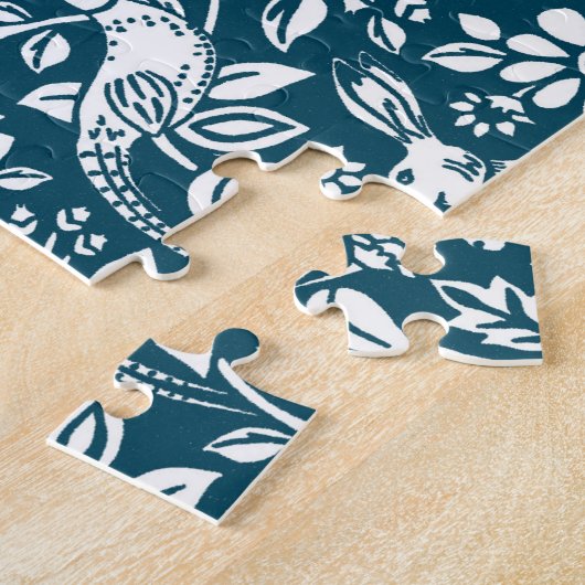 Pheasant und Hare Pattern, Indigo Blau und Weiß Puzzle (Seite)