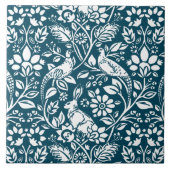 Pheasant und Hare Pattern, Indigoblau und Weiß Fliese (Vorderseite)
