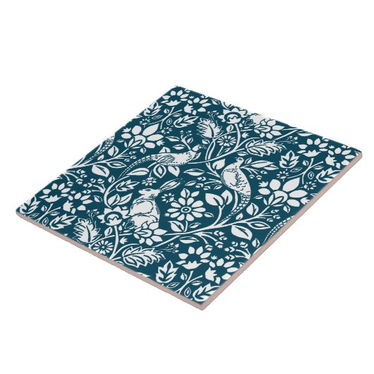 Pheasant und Hare Pattern, Indigoblau und Weiß Fliese (Seite)