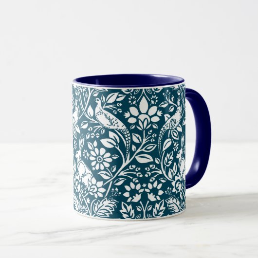 Pheasant und Hare Pattern, Indigoblau und Weiß Tasse (VorderseiteRechts)