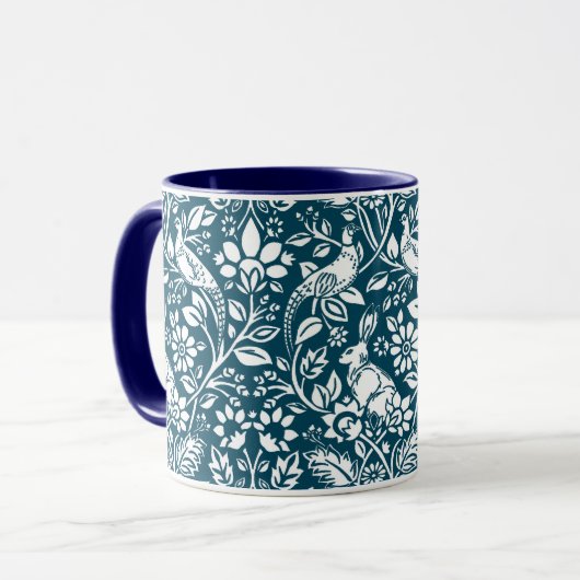 Pheasant und Hare Pattern, Indigoblau und Weiß Tasse (Vorderseite Links)