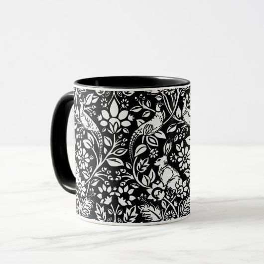 Pheasant und Hare Pattern, schwarz und weiß Tasse (Vorderseite Links)