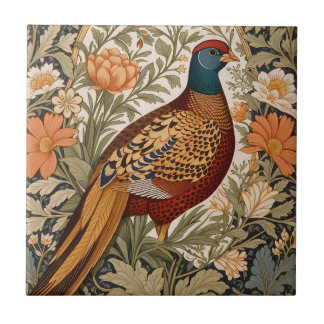 Pheasant Vintage Floral William Morris Inspired  Fliese