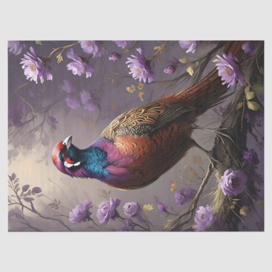 Pheasant Violet Floral Illustration Seidenpapier (Vorderseite)