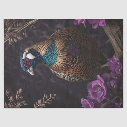 Pheasant Violet Floral Illustration Seidenpapier (Vorderseite)