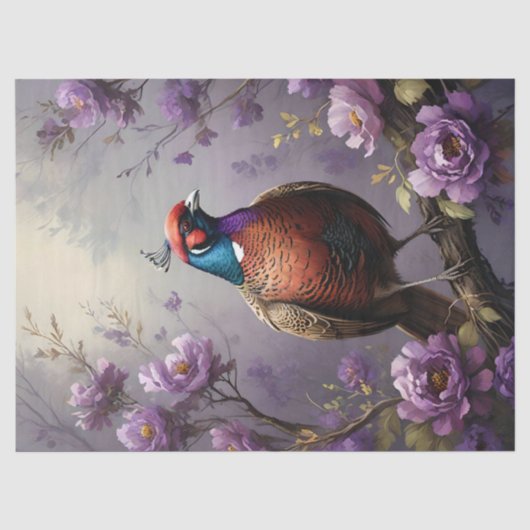 Pheasant Violet Floral Illustration Seidenpapier (Vorderseite)
