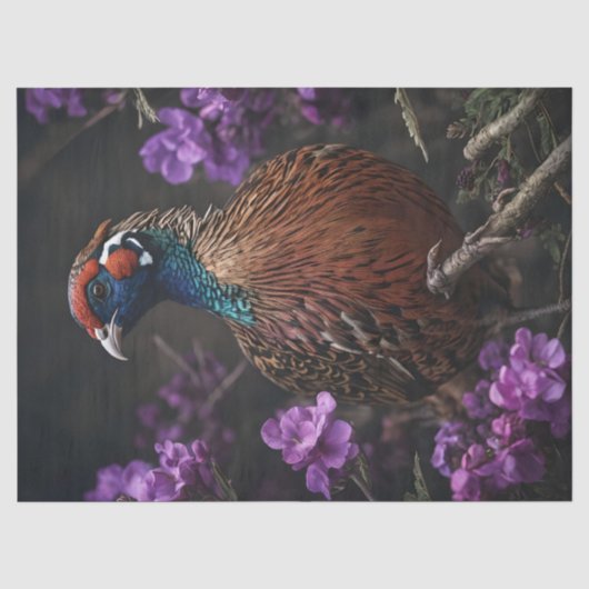 Pheasant Violet Floral Illustration Seidenpapier (Vorderseite)