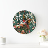 Pheasants in Snow, Pine Tree,Roses,Japanese Floral Große Wanduhr (Zuhause)