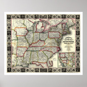 Phelps United Staaten Map 1852 Poster