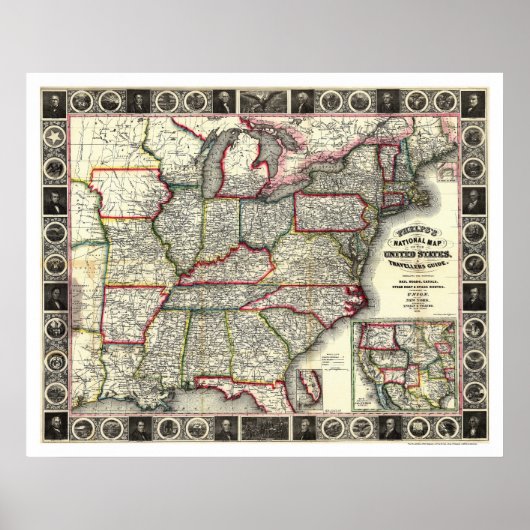 Phelps United Staaten Map 1852 Poster (Vorne)