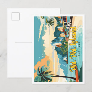 Phi Phi Insel Thailand Vintage Art Reise Postkarte