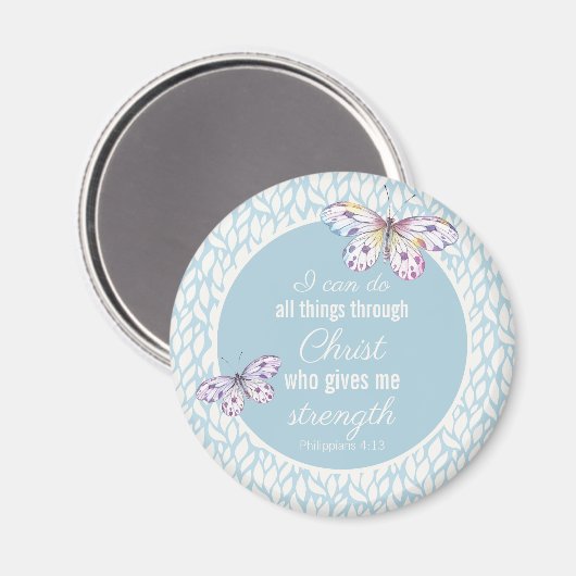 Phil. 4:13 Blauer Schmetterlingsmagnet Magnet (Vorderseite/Rückseite)
