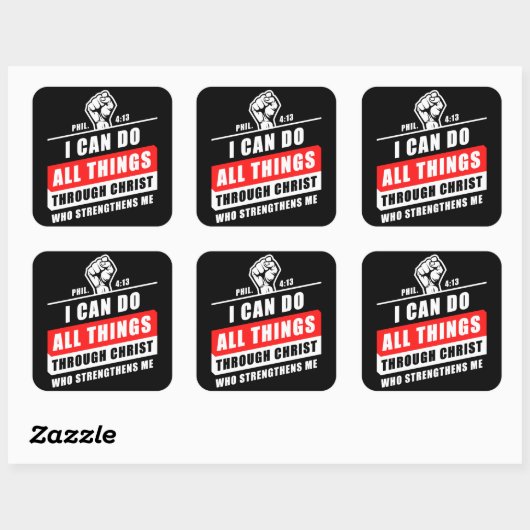 Phil 4:13 Ich kann alles durch Christus tun, der Quadratischer Aufkleber (Blatt)