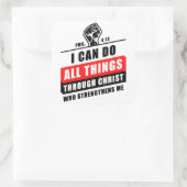 Phil 4:13 Ich kann alles durch Christus tun, der Quadratischer Aufkleber (Tasche)