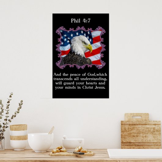 Phil 4:7 mit einem Adler vor der amerikanischen Fl Poster (Küche)