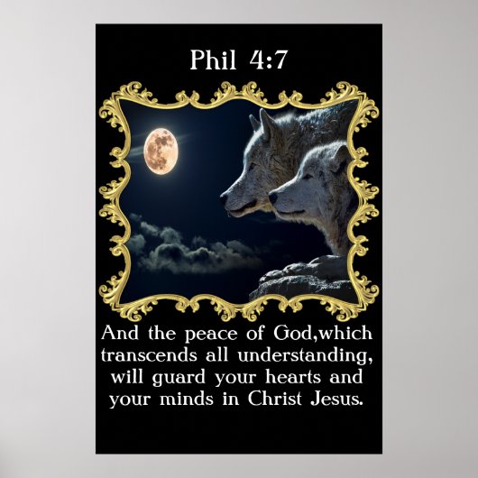 Phil 4:7 Wölfe schauen in den Vollmond. Poster (Vorne)