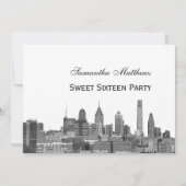 Philadelphia Black Etched Look Skyline Sweet 16 Einladung (Rückseite)