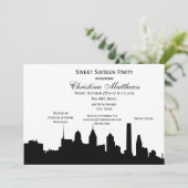 Philadelphia Black Skyline Silhouette Sweet 16 Einladung (Stehend Vorderseite)