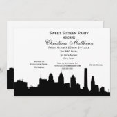 Philadelphia Black Skyline Silhouette Sweet 16 Einladung (Vorne/Hinten)