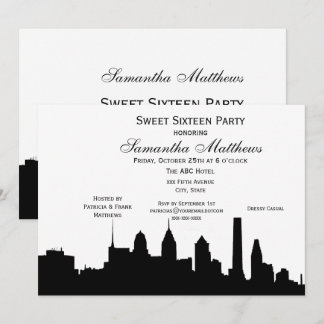 Philadelphia Black Skyline Silhouette Sweet 16 Einladung