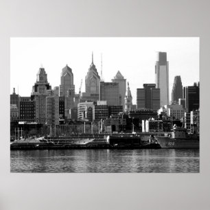 Philadelphia Black & White Skyline Print Poster