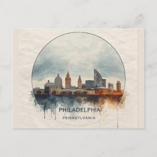 Philadelphia City Pennsylvania Aquarellskyline Postkarte