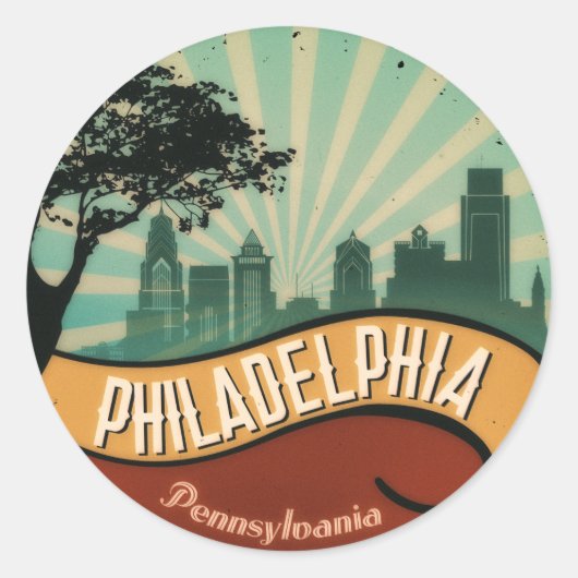 Philadelphia City Skyline Retro Vintag Sticker (Vorderseite)