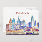 Philadelphia Color Sketch Postcard Postkarte (Vorne/Hinten)