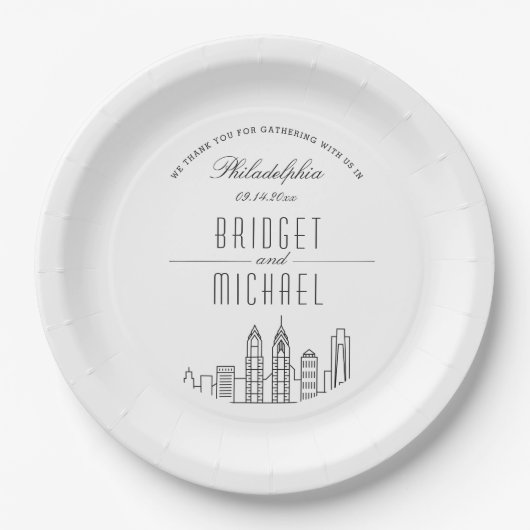 Philadelphia Deko Skyline | Hochzeitsveranstaltung Pappteller (Vorderseite)