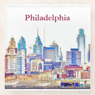 Philadelphia-Farbskizze-Glas-Untersetzer Glasuntersetzer
