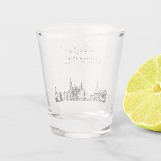 Philadelphia Gastgeschenk Hochzeit Personalisiert Schnapsglas (Rückseite)