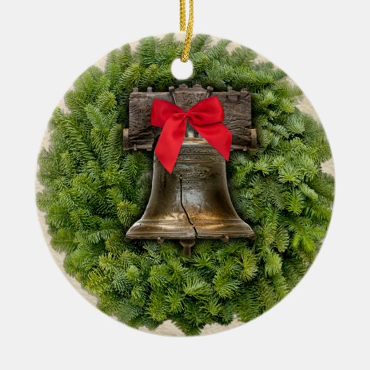 Philadelphia Liberty Bell Wreath on Parchment Keramikornament (Vorne)