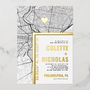 Philadelphia Love Locator Stadt-Themen-Hochzeit Folieneinladung