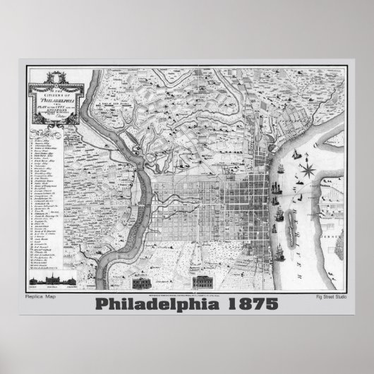 Philadelphia Map 1875, Replica Gray Poster (Vorne)