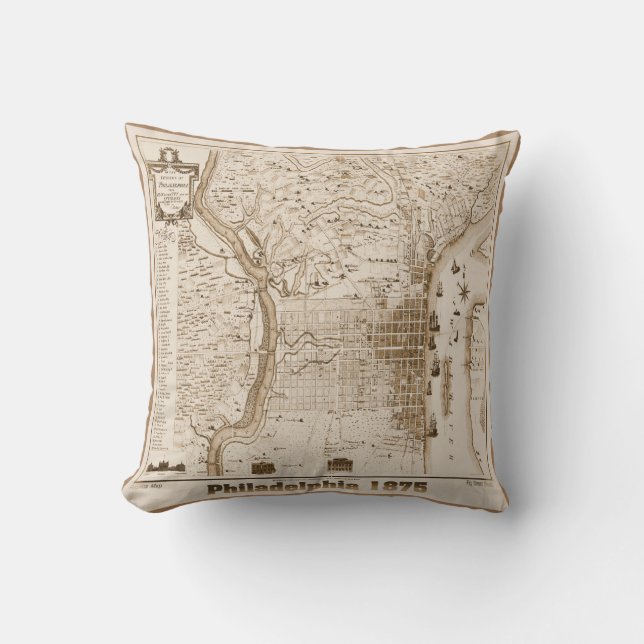 Philadelphia Map 1875, Replica Kissen (Vorderseite)