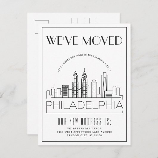 Philadelphia Moderner Deko | Änderung der Anschrif Ankündigungspostkarte (Vorne/Hinten)