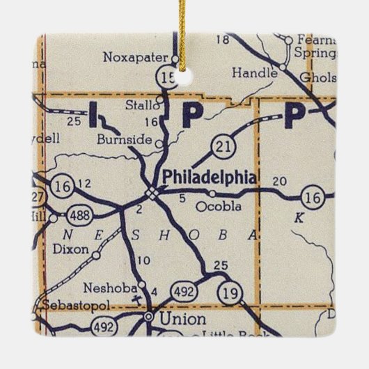 Philadelphia MS Vintag Map Keramikornament (Rückseite)