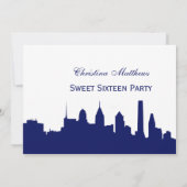 Philadelphia Navy Skyline Silhouette Sweet 16 Einladung (Rückseite)