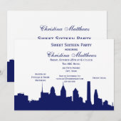 Philadelphia Navy Skyline Silhouette Sweet 16 Einladung (Vorne/Hinten)