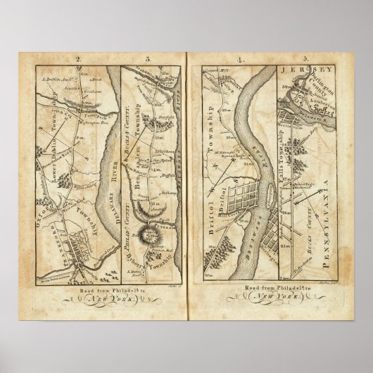 Philadelphia - New York Road Map Poster (Vorne)