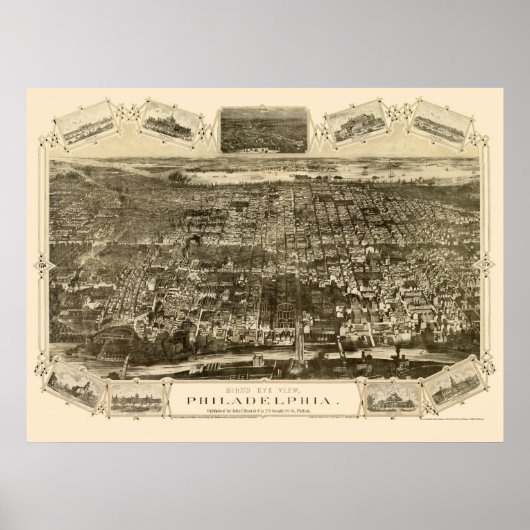 Philadelphia, PA Panorama Karte - 1876 Poster (Vorne)