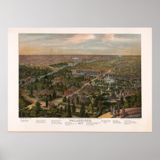 Philadelphia PA Panoramakarte Vintag 1876 Poster