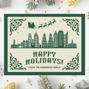 Philadelphia PA Skyline Happy Holidays Postcard Feiertagspostkarte