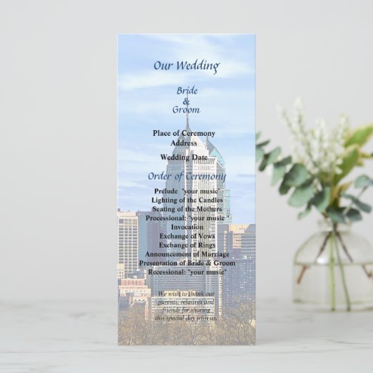 Philadelphia Pa Skyline II Hochzeitsprogramm Programm (Stehend Vorderseite)